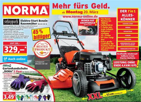 Scheppach Elektro start Benzin rasenmäher Angebot bei NORMA 1Prospekte de