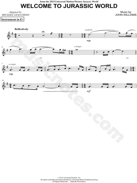 Welcome To Jurassic World Eb Instrument From Jurassic World Sheet Music Alto Or Baritone