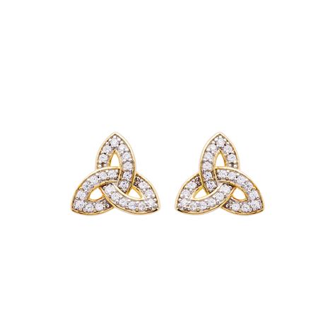 Kt Gold Vermeil Stud Trinity Knot Earrings Shanore Irish Jewlery