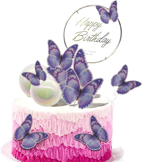 Morofme Pcs Purple Butterfly Cake Toppers Happy Birthday Cake Topper