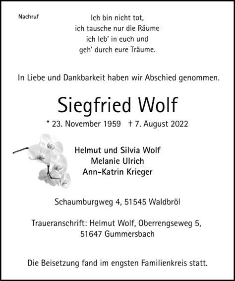 Traueranzeigen Von Siegfried Wolf Wirtrauern