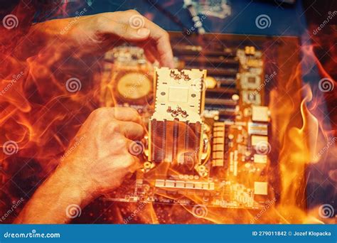 Repair of a Computer, Detail of Disassembled Computer. Fire Effect Stock Photo - Image of ...