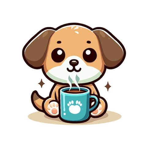 Premium Vector Cute Funny Dog With Coffee Cartoon Vector On White