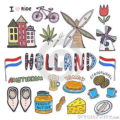 Doodle Hand Sketch Collection Of Holland Icons. Netherlands Culture ...