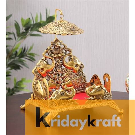 Metal Laddu Gopal Jhula Singhasan Gold Plated Elephant Embose