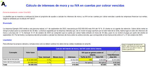 Liquidador en Excel para el cálculo de intereses de mora y su IVA en