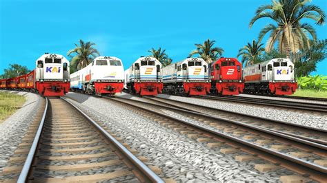 kereta api berjalan lewat rel bercabang semberawut  train runs