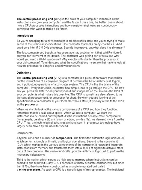 The Central Processing Unit | PDF | Central Processing Unit ...