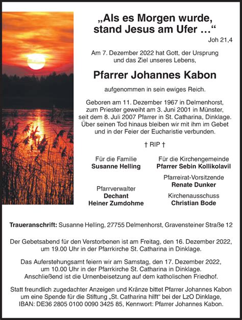 Traueranzeigen Von Johannes Kabon Noz Trauerportal