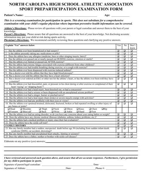 Sports Physical Form - Camden County Schools!