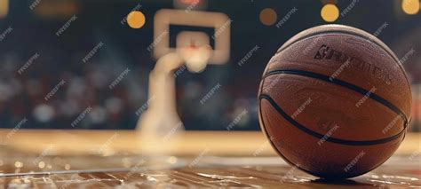 Premium Photo Basketball Closeup Blurry Basketball Court And Hoop In