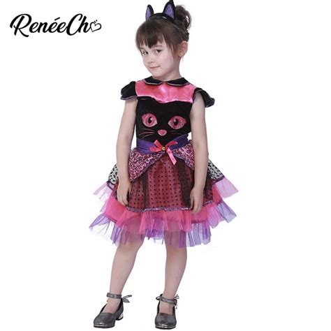 Reneecho Cute Pink Cat Dresses Baby Girls Halloween Costume For Kids