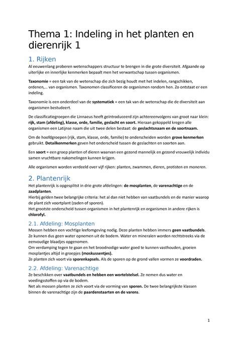 Samenvatting Natuur Samenvatting Thema 1 Indeling In Het Planten