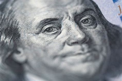 Close-up Shot of a 100 Dollar Bill with the Face of Benjamin Franklin Stock Image - Image of ...