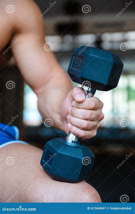 Man S Hand Holding Dumbbell Stock Image Image Of Trainer Physical