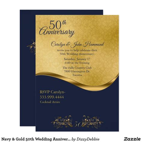 Navy Gold 50th Wedding Anniversary Invitation Zazzle Artofit