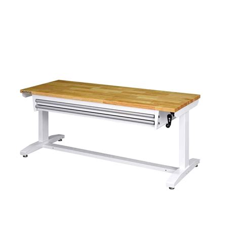 Husky 62 in. Adjustable Height Work with 2-Drawers Table in White HOLT6202BJ2 - The Home Depot