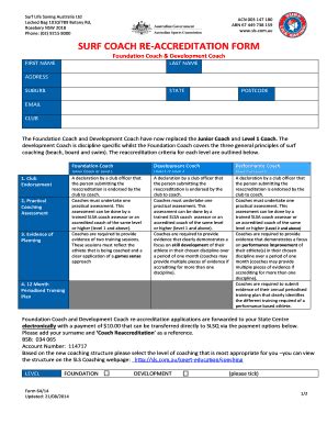 Fillable Online Lifesaving Surf Coach Re Accreditation Form Surf