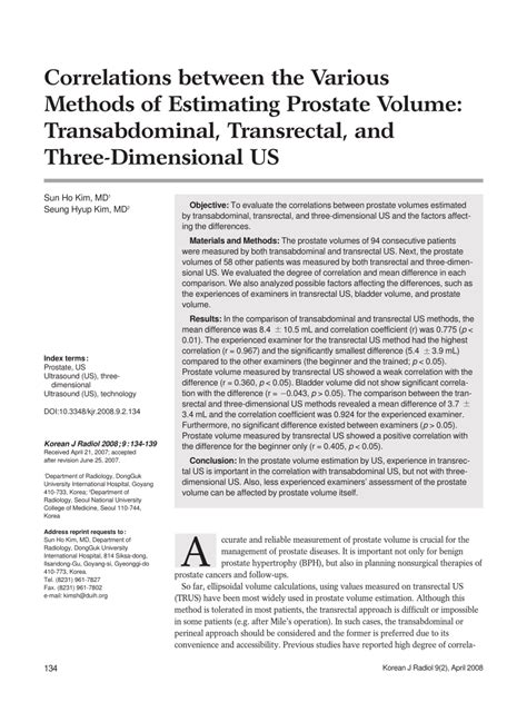 PDF Correlations Between The Various Methods Of Estimating Prostate