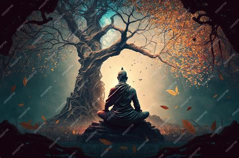 Premium Photo Human Sitting In A Meditation Position Under A Tree