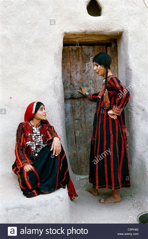 Siwa Egypt Two Women Talking Outside House Traditional Dress Stock