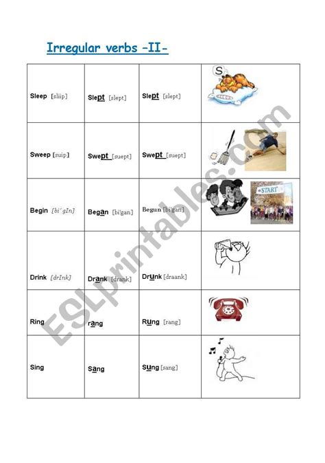 English Worksheets Irregular Verbs Ii