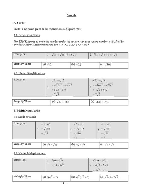 Surds Revision 3 Pdf