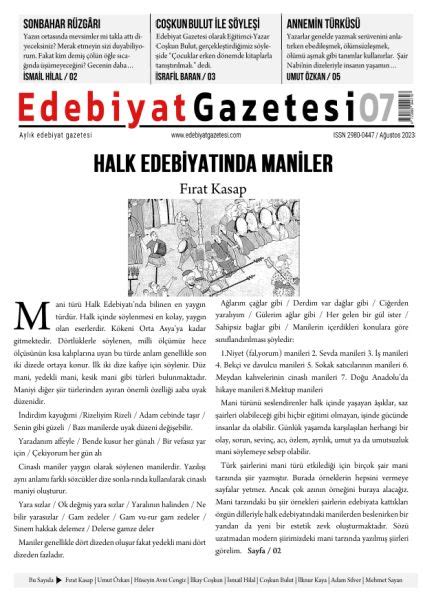 Edebiyat Gazetesinin yedinci sayısı yayında Edebiyat Haber