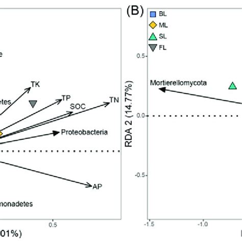 Redundancy Analysis Rda Biplot Of Bacterial A And Fungal B