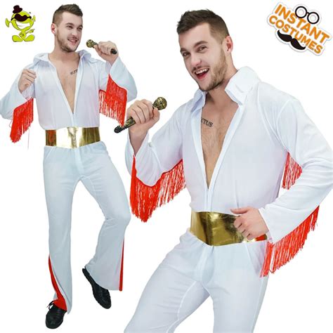 Elvis Presley White Jumpsuit Costume Adult Mens 60 70s Rock Nroll