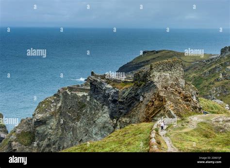 Uk England Cornwall Tintagel Castle On Tintagel Island Stock Photo