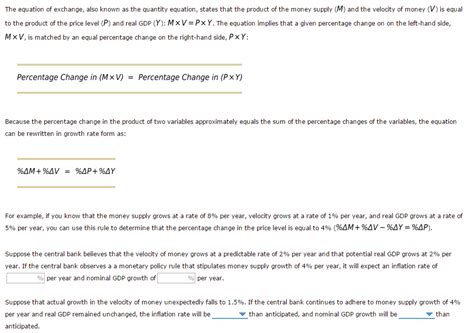 Solved The equation of exchange, also known as the quantity | Chegg.com