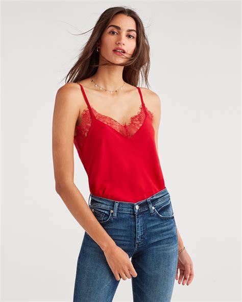 7 For All Mankind Lace Trim Cami In Red Shopstyle Tops