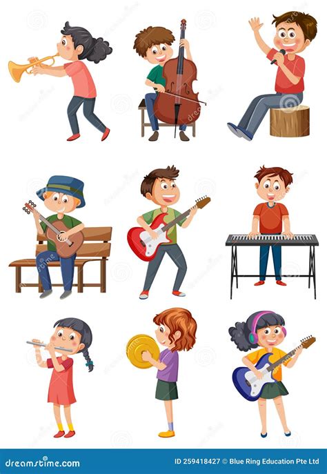 Set Of Different Kids Playing Music Stock Vector Illustration Of