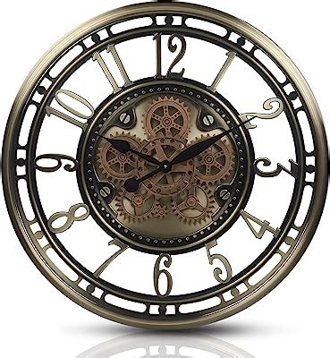 Lafocuse Inch Wooden Real Moving Gears Wall Clock Distressed Bronze