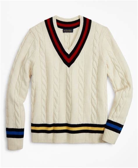 Brooks Brothers Lambswool Tennis V-neck Sweater in Cream (Natural) for ...