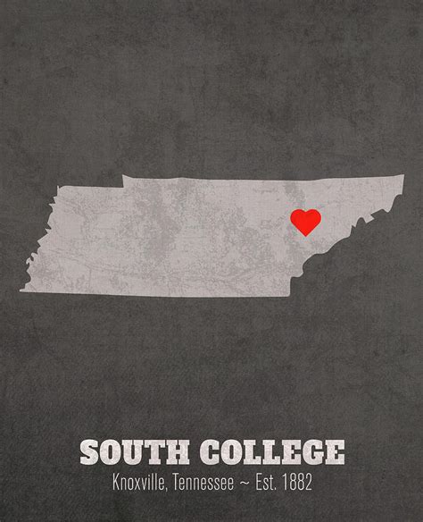 South College Knoxville Tennessee Founded Date Heart Map Mixed Media By