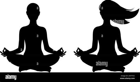 Silhouette Of Women Doing Yoga Lotus Pose Isolated Vector Stock Vector