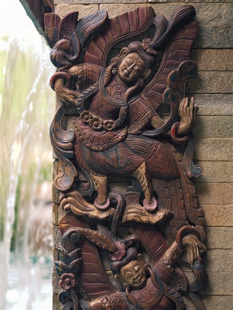 Antique Painted Wood Carving Sculpture Siam Sawadee