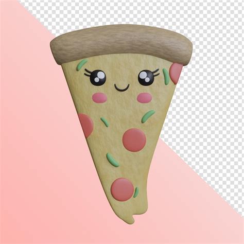 O ícone 3d renderiza a pizza kawaii PSD Premium