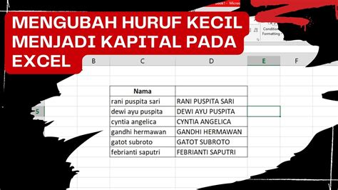 Cara Mengubah Huruf Kecil Menjadi Besar Kapital Pada Excel Youtube