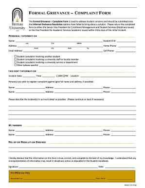 Fillable Online Intranet Brenau Formal Grievance Complaint Form Pdf