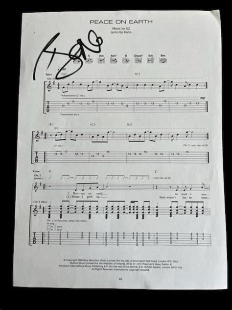 Bono Signed U2 Peace On Earth Sheet Music Charitystars