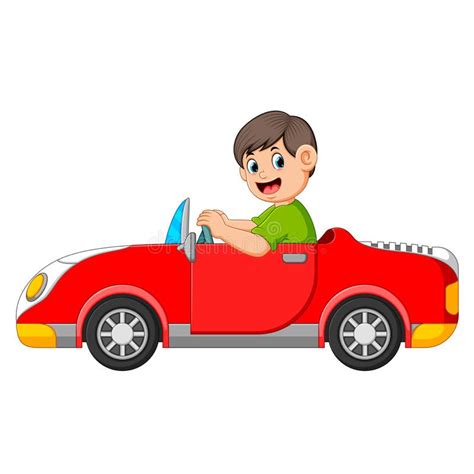 Cartoon boy in the red car stock vector. Illustration of fear - 33235789