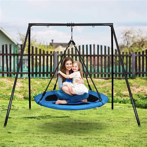 440lbs Metal Frame Saucer Swing Set Outdoor For Kids And Adult Autojoy