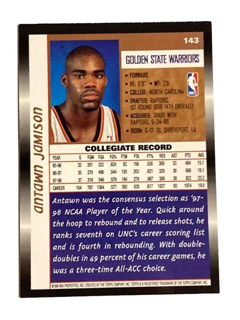 Topps Antawn Jamison Rookie Card Rc Gs Warriors Unc Tar