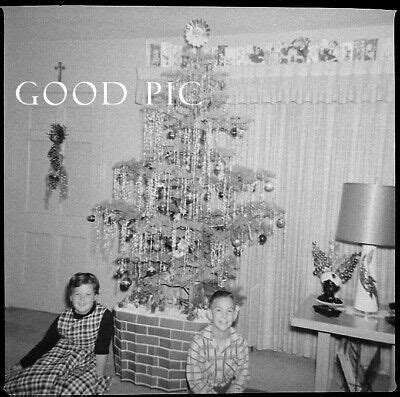 JK G Vintage Amateur Photo Negative Christmas Tree Girl Boy EBay