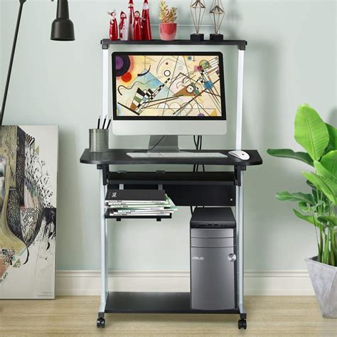 Yaheetech Tier Rolling Computer Desk W Keyboard Tray And Printer