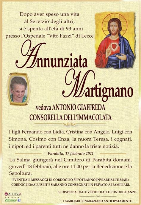 Annunziata Martignano Vedova Antonio Giaffreda Parabita Aluisi