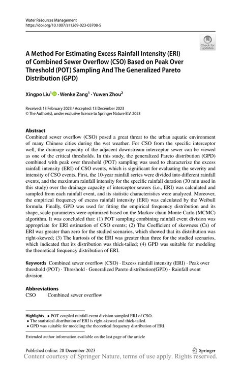 A Method For Estimating Excess Rainfall Intensity Eri Of Combined